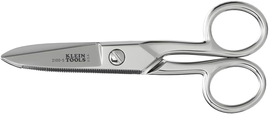 Klein Tools 2100-5 Electrician Scissors. Made in USA. 5.25-Inch Compact Scissors for Heavy-Duty Cutting and Low Voltage Work. Multi-Purpose