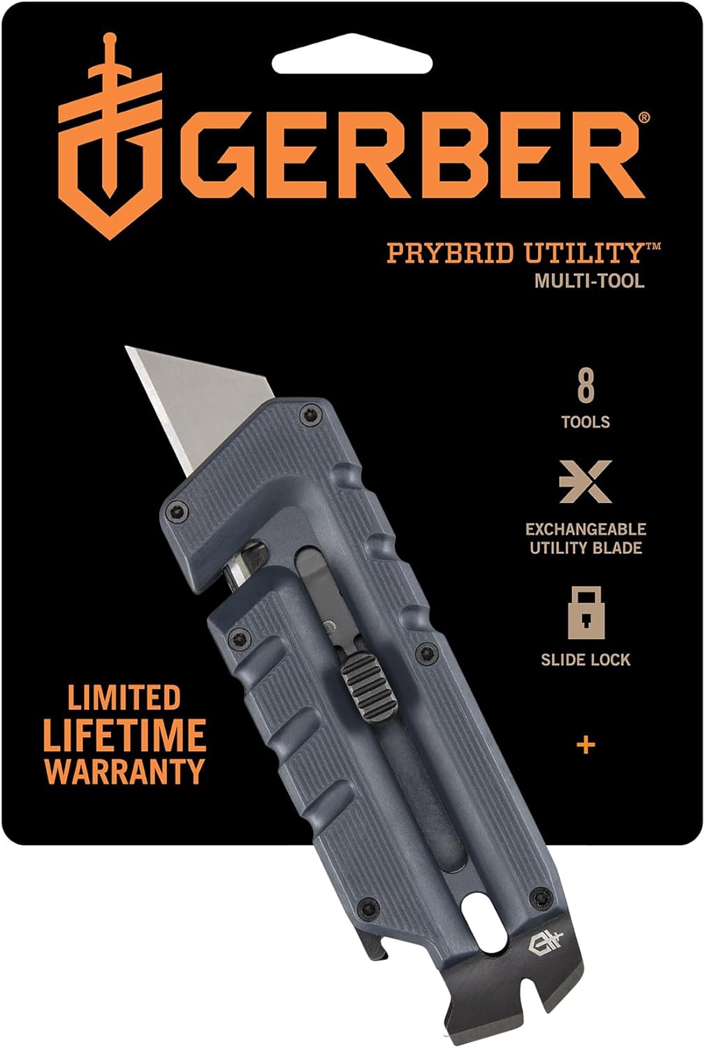 Gerber Gear Prybrid. Box Cutter Retractable Blade. Heavy Duty Utility Knife with Pry Bar. Bottle Opener. and Wire Stripper - Multi tool Pocket Knife - EDC Gear - Blue