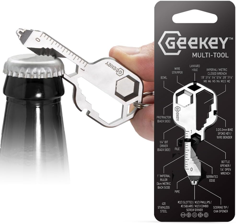 Geekey Keychain Multitool – EDC Tool with 16+ Functions | Small Bottle Opener keychain with Screwdriver. Wrench. and Box Cutter for Travel. Outdoor. and Everyday Use – TSA Safe