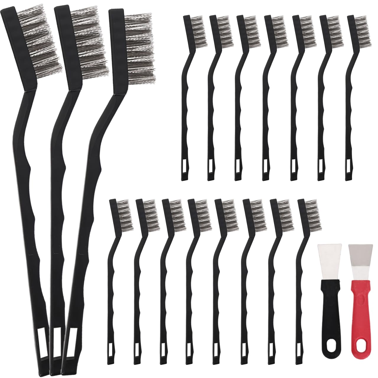 15PCS Mini Wire Brush Stainless Steel Brush Set .Masonry Brush Wire Bristle for Cleaning Welding Slag and Rust .Curved Handle Brush (Stainless Steel. 15)