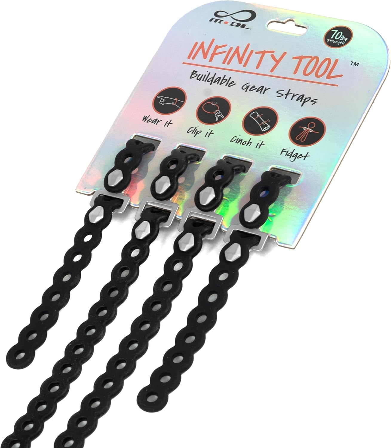 Infinity Tool™ 2.0 Modular Straps (4-Pack) - Flexible Multi-Tool. Gear Strap. Wearable Gadget for Outdoor Adventure. Survival. Camping. Travel. EDC