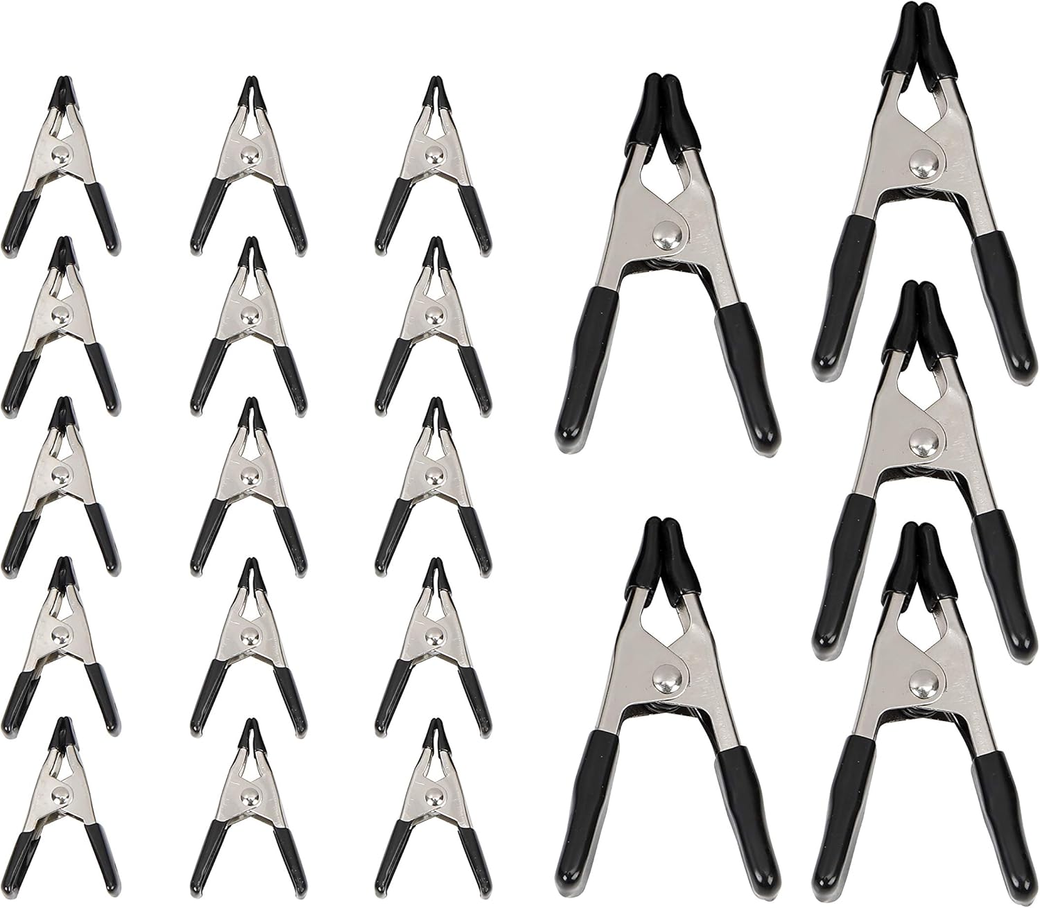 Amazon Basics 20-Piece Steel Spring Clamp Set. 15 Pack of 3/4-inch. 5 Pack of 1-inch. Black/Silver